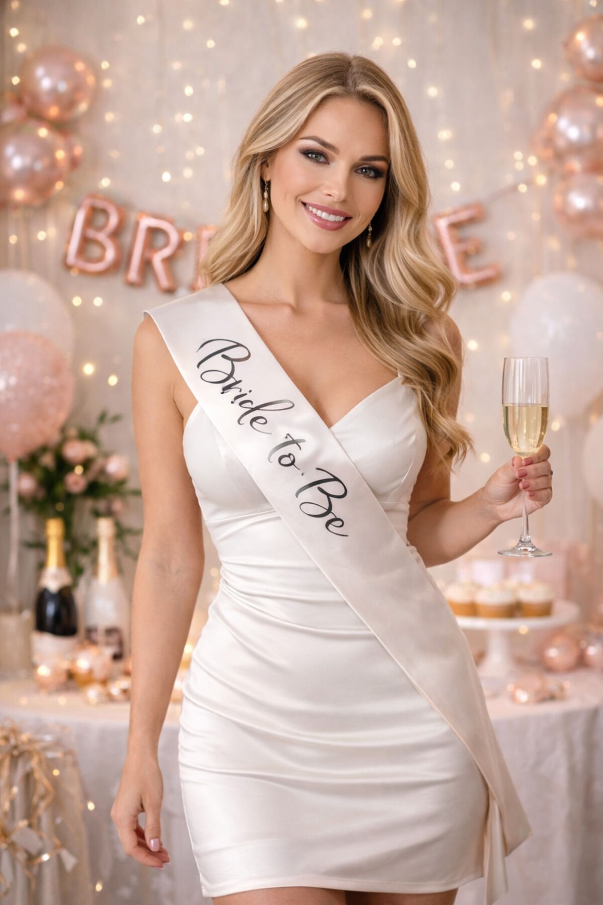 Parti Malzemesi Bride To Be Kuşak Orjinal Beyaz-Gümüş İnce Yazı 144x10 cm