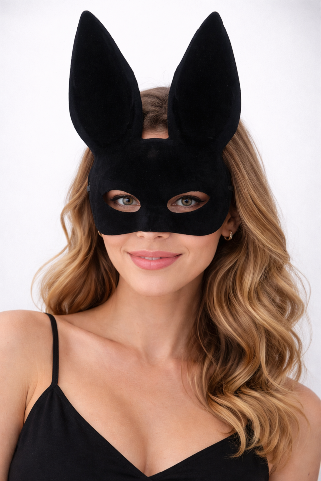 Parti Malzemesi Kadife Tavşan Maske Siyah 33.5 cm Yetişkin Parti Maskesi Bunny Kulaklı Maske
