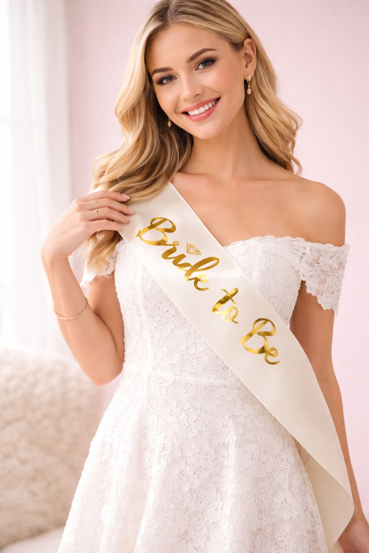 Parti Malzemesi Bride To Be Kuşak Orjinal Beyaz -Gold Yazı