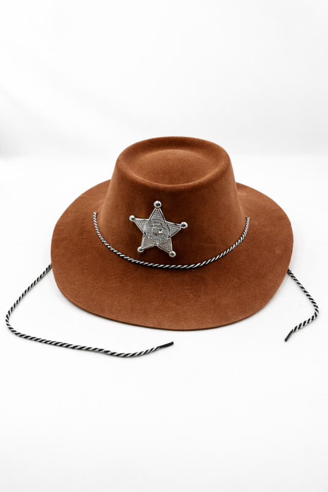 Parti Malzemesi Kovboy Şapkası Şerif Rozetli Taba Yetişkin Parti Şapkası Western Kostüm Şapka