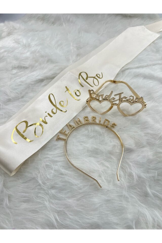 Bride To Be Seti Gold Yazılı Taç, Gözlük ve Saten Kuşak Bekarlığa Veda Parti Seti