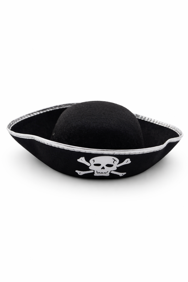 Korsan Parti Seti Şapka Göz Bandı Yetişkin Kostüm Seti Siyah Korsan Şapkası Gümüş