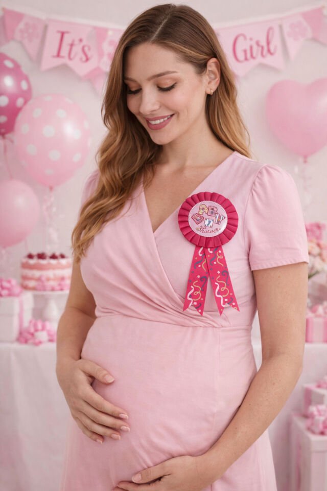 Parti Malzemesi Baby Shower Anne Rozeti Pembe Kurdeleli Baby Shower Parti Arması İğneli Rozet 6 Adet