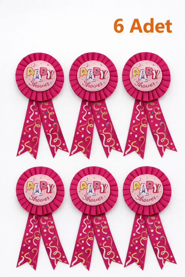 Baby Shower Anne Rozeti Pembe Kurdeleli Baby Shower Parti Arması İğneli Rozet 6 Adet