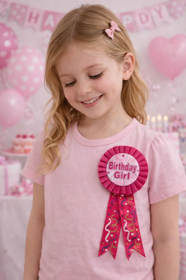 Birthday Girl Rozeti Pembe Kurdeleli Doğum Günü Çocuğu Parti Arması İğneli Rozet 6 ADET