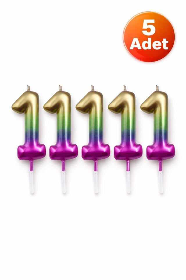 5 Adet Rakam 2 Doğum Günü Mumu Metalik Gökkuşağı Renk Pasta Üstü Mum Seti