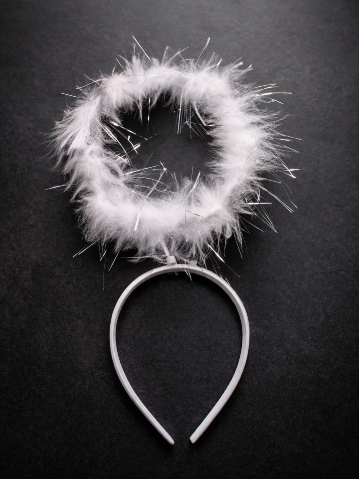 Beyaz Melek Taç Tüylü Halo Taç Parti Aksesuarı Kostüm Tacı Yetişkin