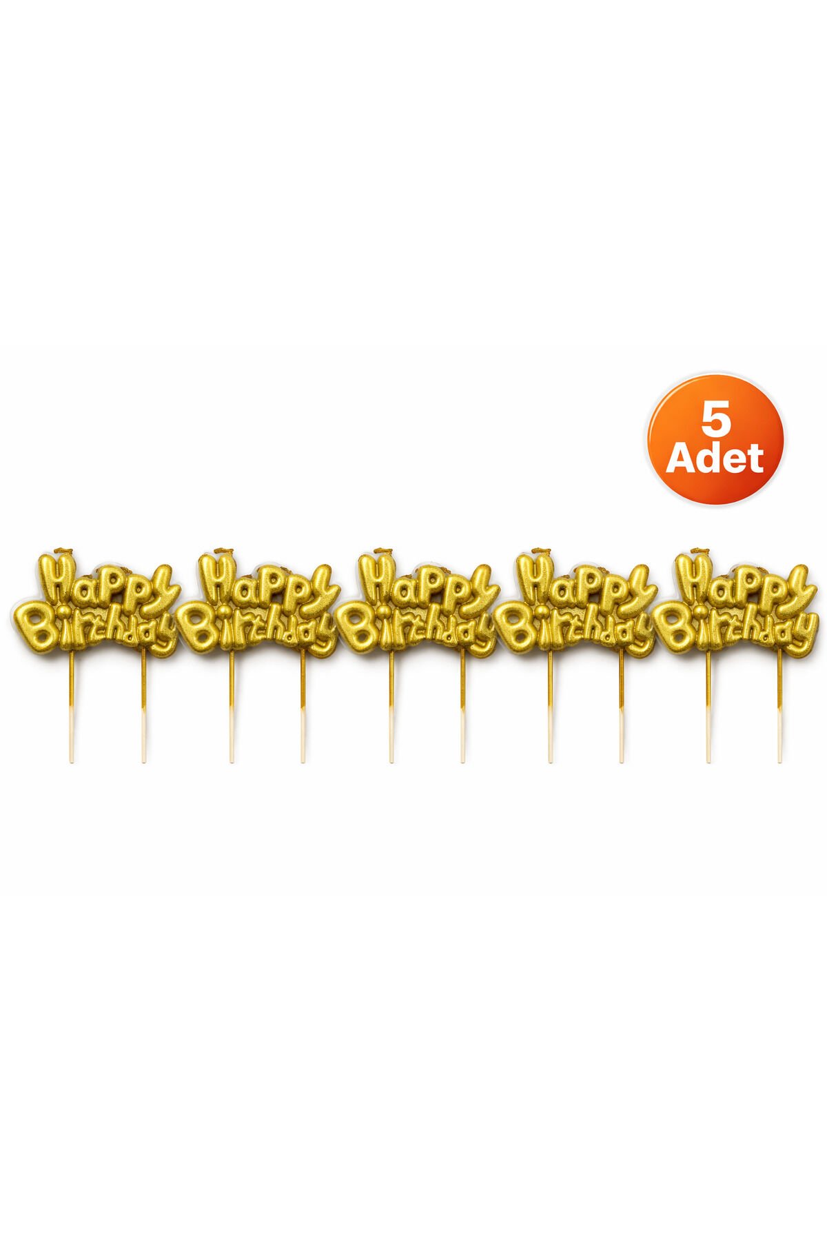 5 Adet Gold Happy Birthday Pasta Mumu Simli Yazılı Doğum Günü Mum Seti