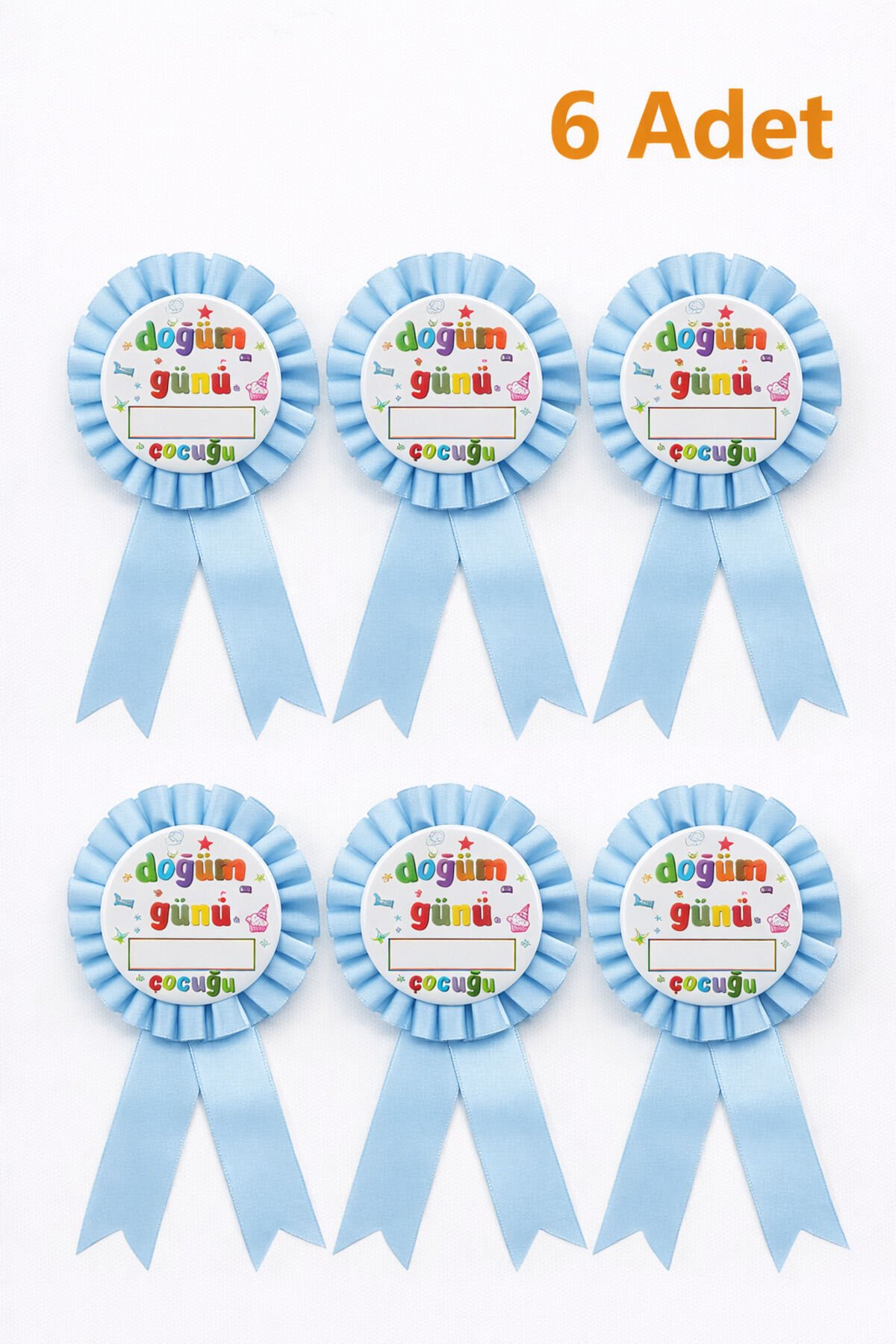 İsim Yazılabilir Doğum Günü Çocuğu Rozeti Mavi Kurdeleli Erkek Parti Arması