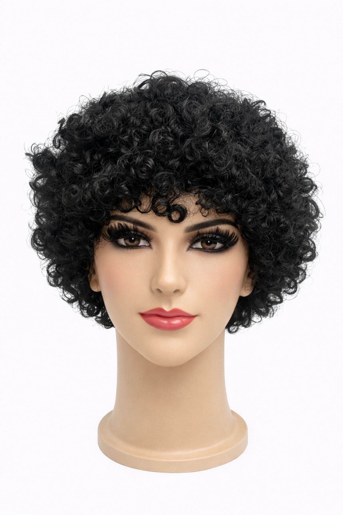 Siyah Kıvırcık Kısa Peruk Unisex Parti Cosplay Doğal Görünümlü Sentetik Saç