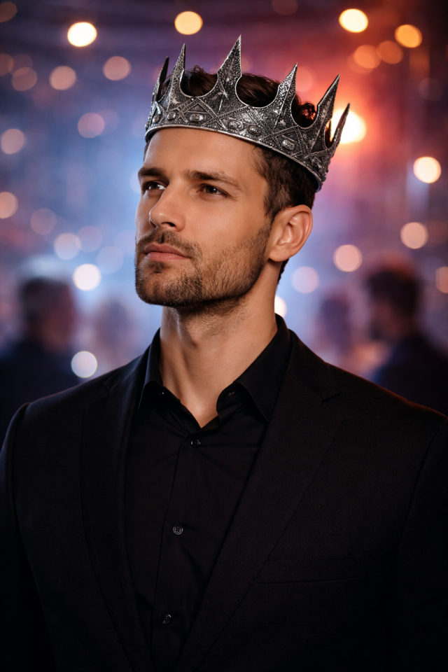 Erkek Kral Tacı Antik Renk Cırtlı Ayarlanabilir Taç 20 cm Parti Tacı Gümüş