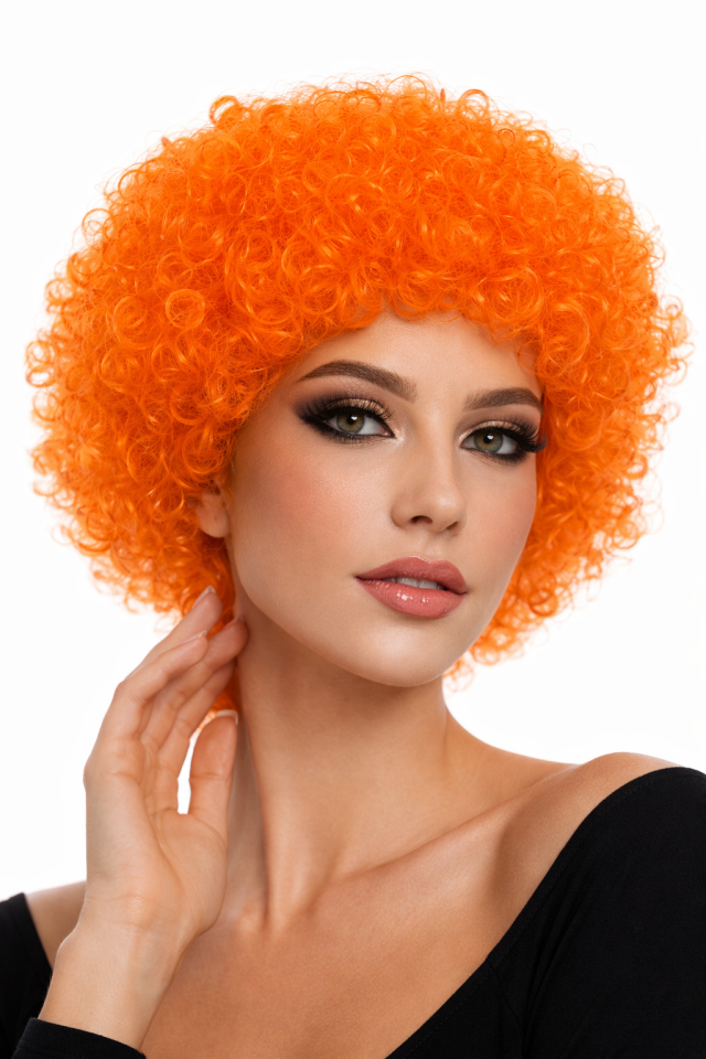 Parti Malzemesi Kıvırcık Bonus Afro Peruk Yetişkin Parti Saçı Cadılar Bayramı Kostüm Peruk Turuncu
