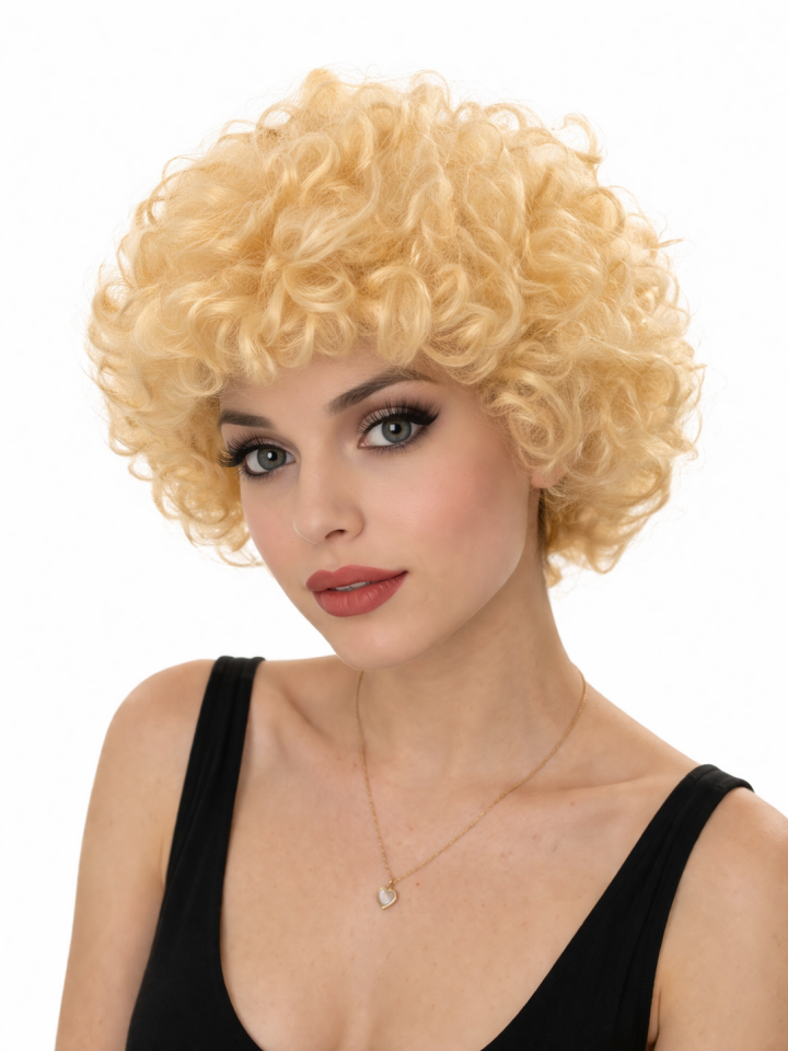 Kıvırcık Bonus Afro Peruk Yetişkin Parti Saçı Cadılar Bayramı Kostüm Peruk Kumral Sarı