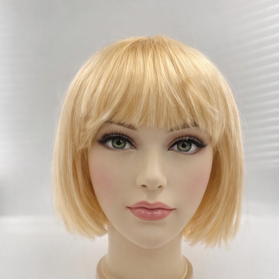 Kısa Bob Peruk Düz Sentetik Saç – Kaküllü Kadın Parti Cosplay Günlük Kullanım Peruk Sarı