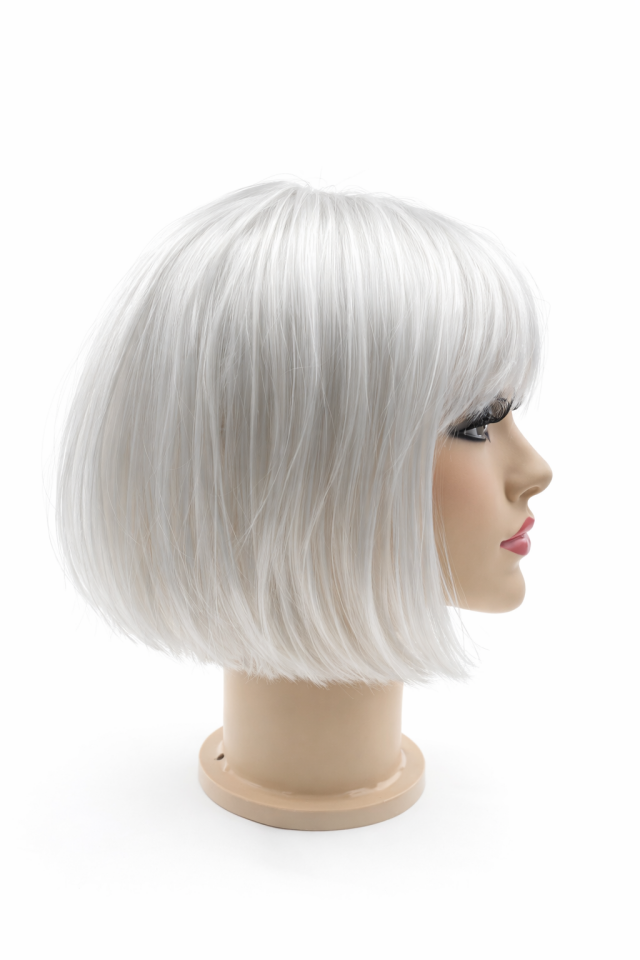 Kısa Bob Peruk Düz Sentetik Saç – Kaküllü Kadın Parti Cosplay Günlük Kullanım Peruk Beyaz