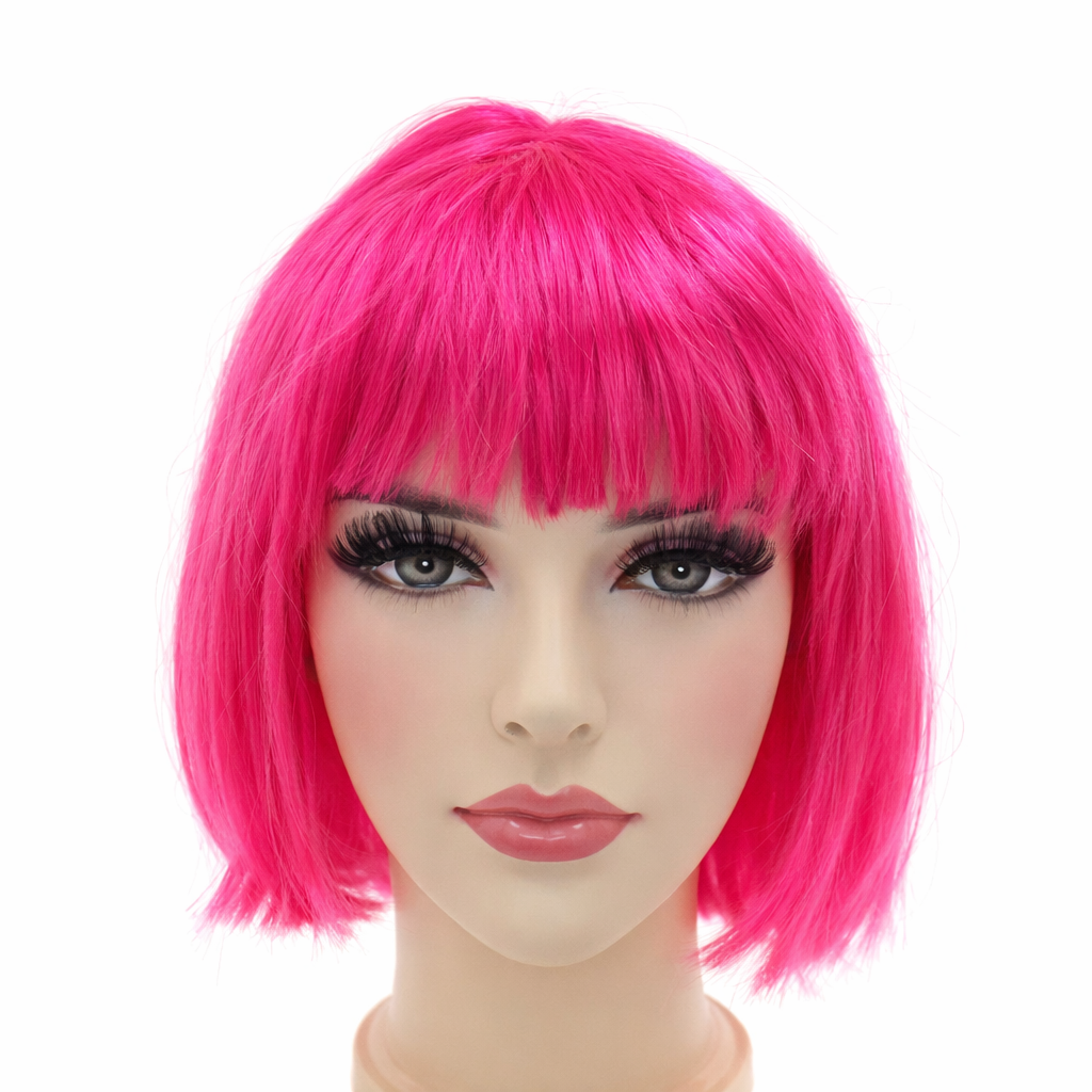 Kısa Bob Peruk Düz Sentetik Saç – Kaküllü Kadın Parti Cosplay Günlük Kullanım Peruk Pembe