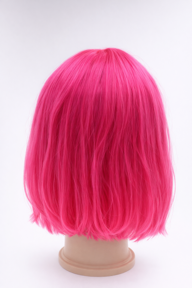 Kısa Bob Peruk Düz Sentetik Saç – Kaküllü Kadın Parti Cosplay Günlük Kullanım Peruk Pembe