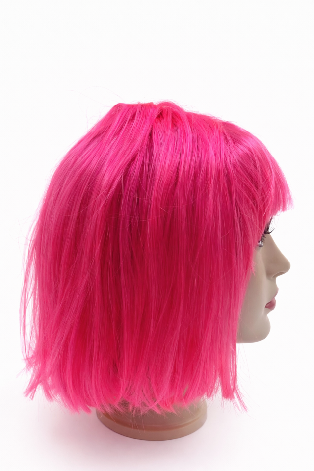 Kısa Bob Peruk Düz Sentetik Saç – Kaküllü Kadın Parti Cosplay Günlük Kullanım Peruk Pembe