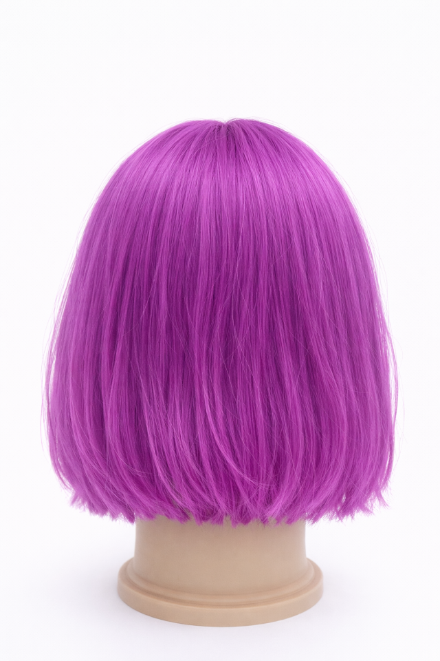 Kısa Bob Peruk Düz Sentetik Saç – Kaküllü Kadın Parti Cosplay Günlük Kullanım Peruk Mor