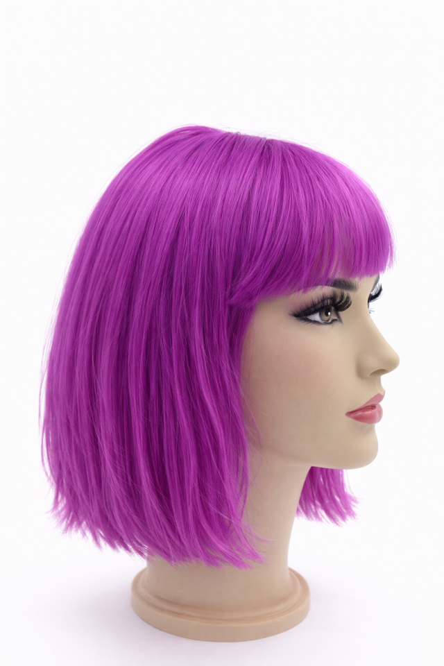 Kısa Bob Peruk Düz Sentetik Saç – Kaküllü Kadın Parti Cosplay Günlük Kullanım Peruk Mor