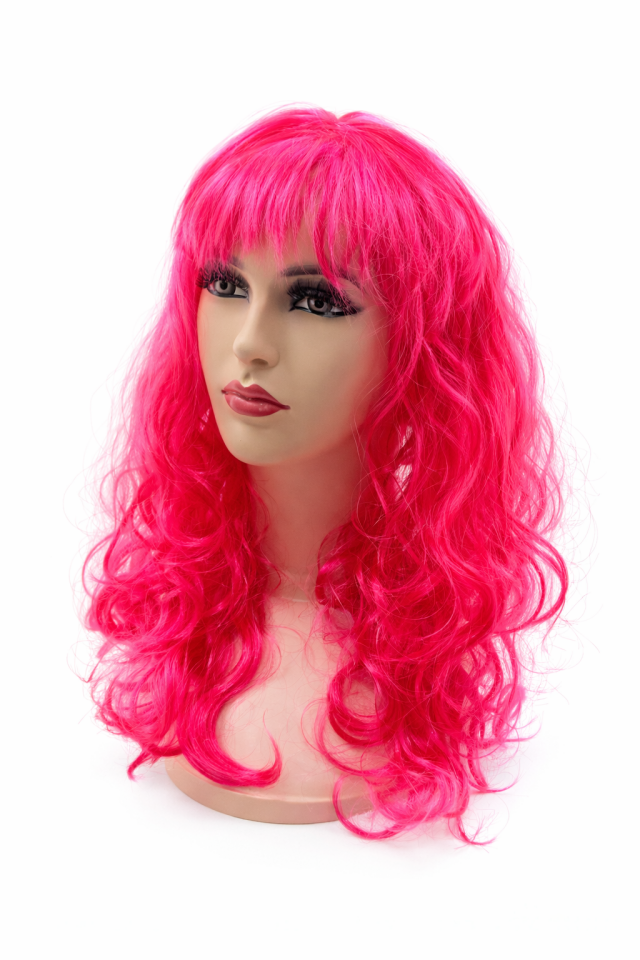 Dalgalı Peruk Uzun Sentetik Kadın Peruk Parti Cosplay Kostüm Peruğu 50 cm Pembe