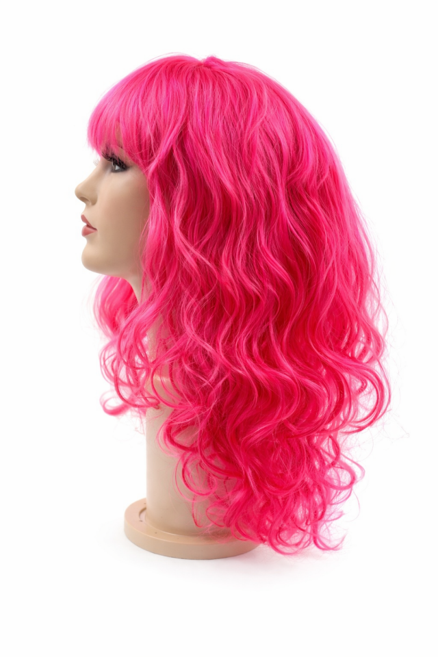 Dalgalı Peruk Uzun Sentetik Kadın Peruk Parti Cosplay Kostüm Peruğu 50 cm Pembe