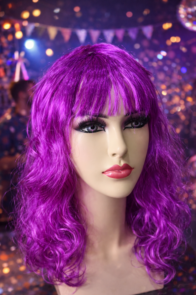 Dalgalı Peruk Uzun Sentetik Kadın Peruk Parti Cosplay Kostüm Peruğu 50 cm Mor