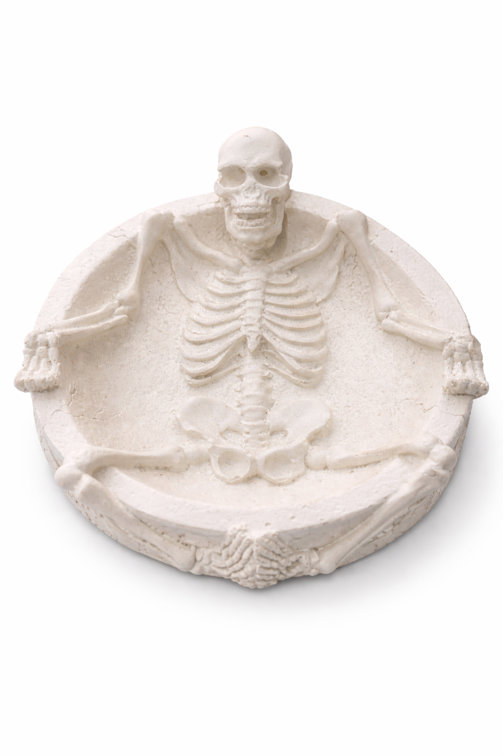 İskelet Kül Tablası 14 cm Dekoratif Kuru Kafa Küllük Halloween Temalı Beyaz