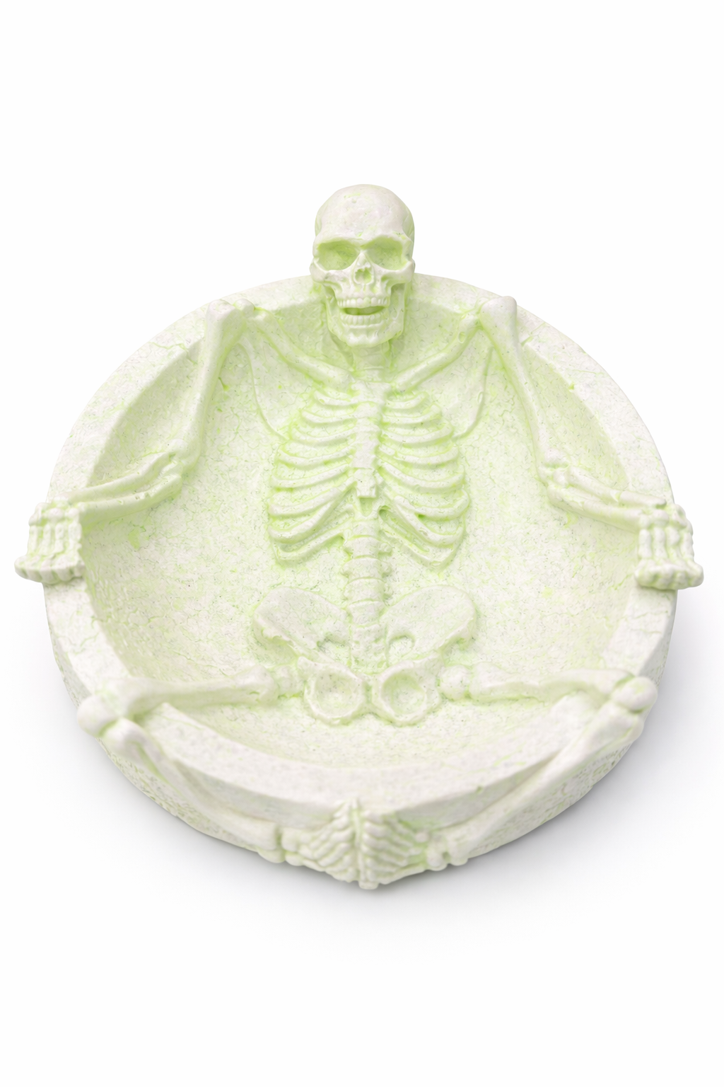 İskelet Kül Tablası 14 cm Dekoratif Kuru Kafa Küllük Halloween Temalı Açık Yeşil