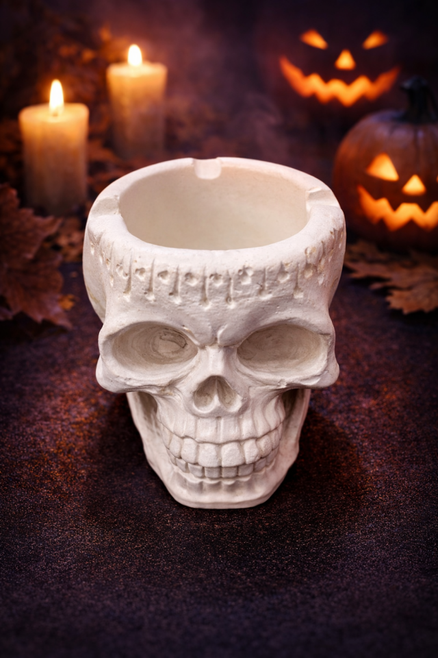 Kuru Kafa Kül Tablası Dekoratif Halloween Temalı Skull Tasarım Kül Tabağı 8.5 Cm