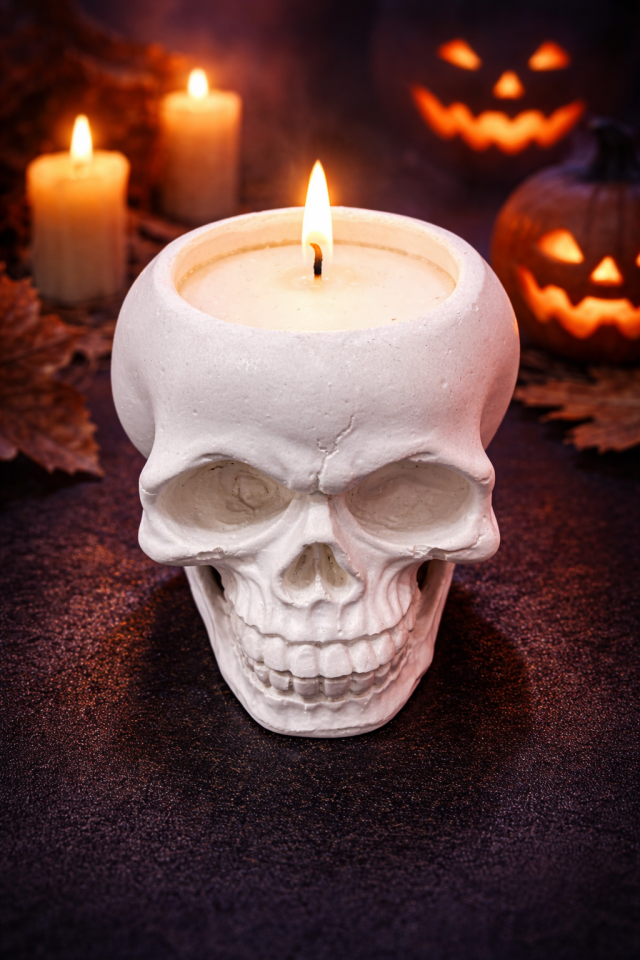 Parti Malzemesi Kuru Kafa Mumluk Dekoratif Kafatası Mum Tutucu Halloween Konsept 8 cm x 6.5 cm