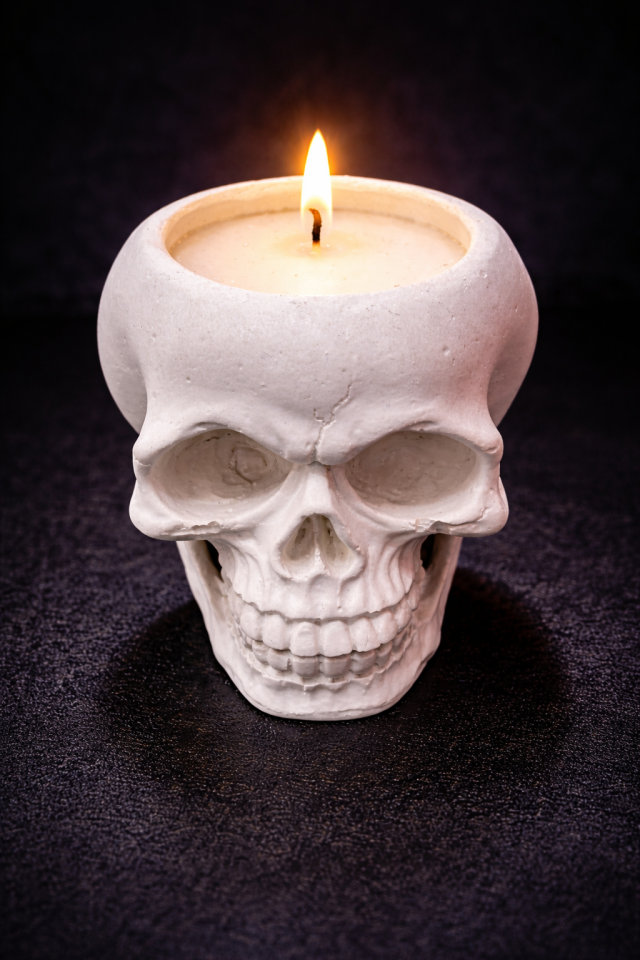 Kuru Kafa Mumluk Dekoratif Kafatası Mum Tutucu Halloween Konsept 8 cm x 6.5 cm