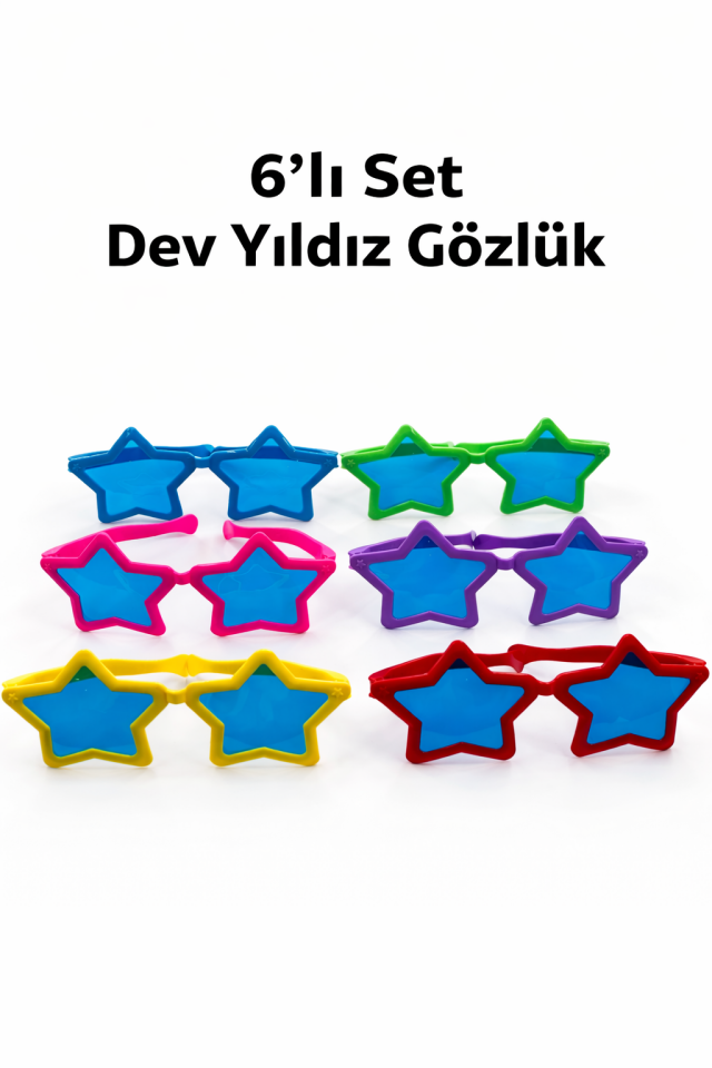 6’lı Set Dev Yıldız Gözlük Renkli Parti Gözlüğü Büyük Boy Eğlence Gözlüğü Doğum Günü Parti Aksesuarı