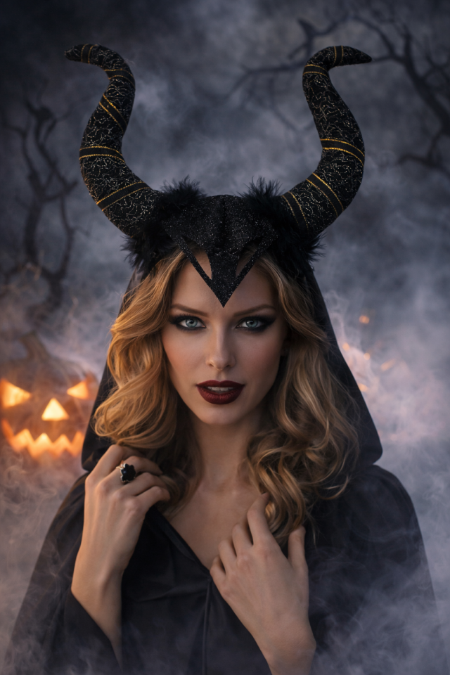 Parti Malzemesi  Siyah Boynuz Taç 20 cm Halloween Malefiz Tacı Cadı Şeytan Parti Aksesuarı