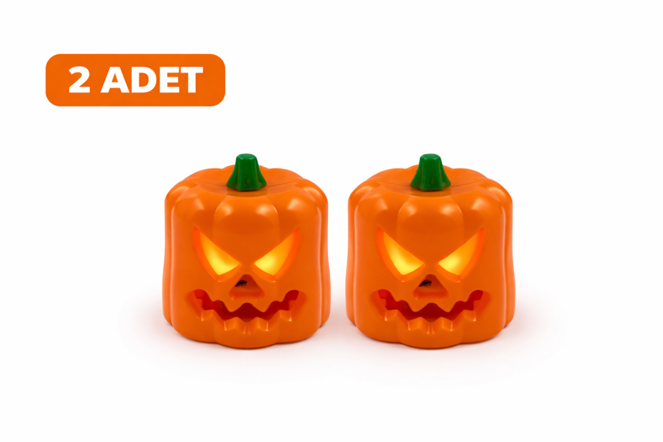 Parti Malzemesi 2 Adet LED Balkabağı Mum Işıklı Pilli Halloween Dekoratif Mum Seti