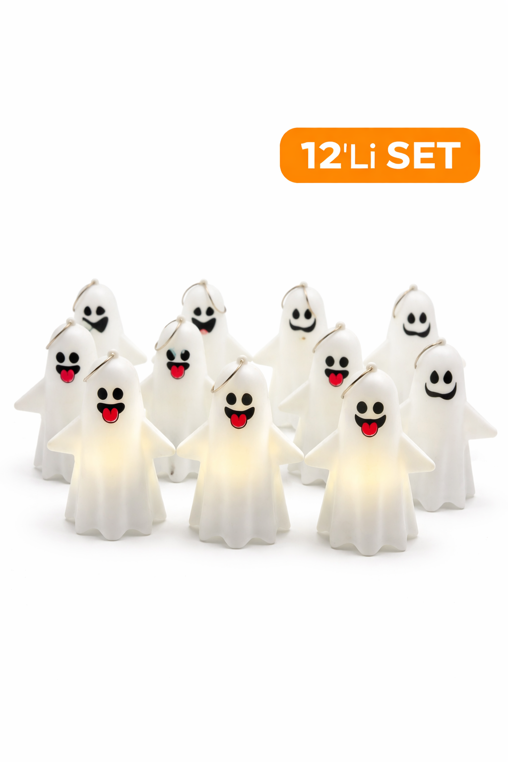 Parti Malzemesi 12 Adet LED Işıklı Hayalet Anahtarlık 10 cm Halloween Parti Süs Işıklı Dekor