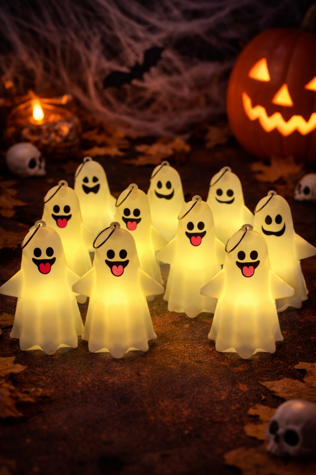 Parti Malzemesi 12 Adet LED Işıklı Hayalet Anahtarlık 10 cm Halloween Parti Süs Işıklı Dekor