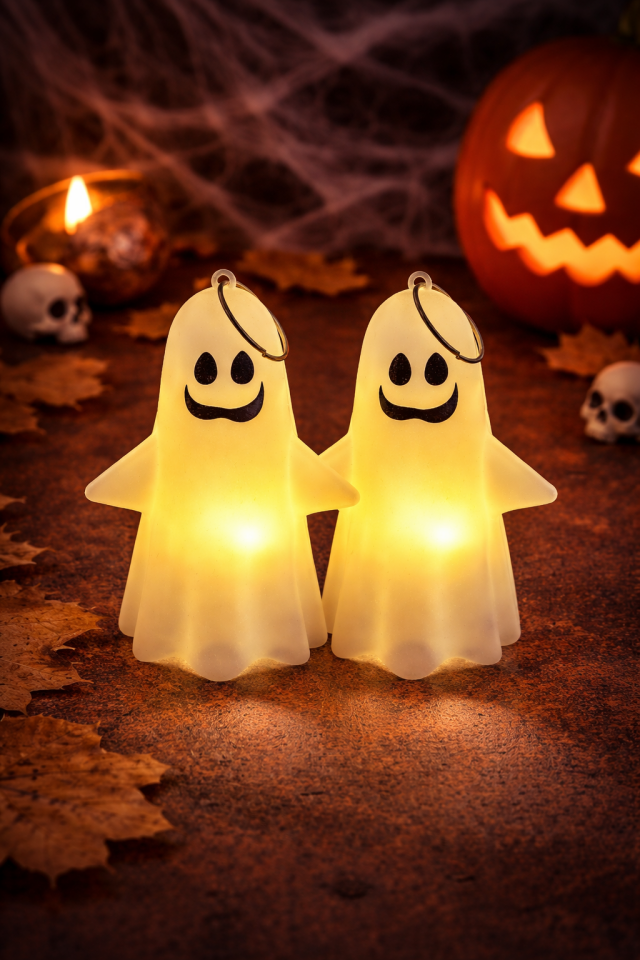 Parti Malzemesi 2 Adet LED Işıklı Hayalet Anahtarlık 10 cm Halloween Parti Süs Işıklı Dekor