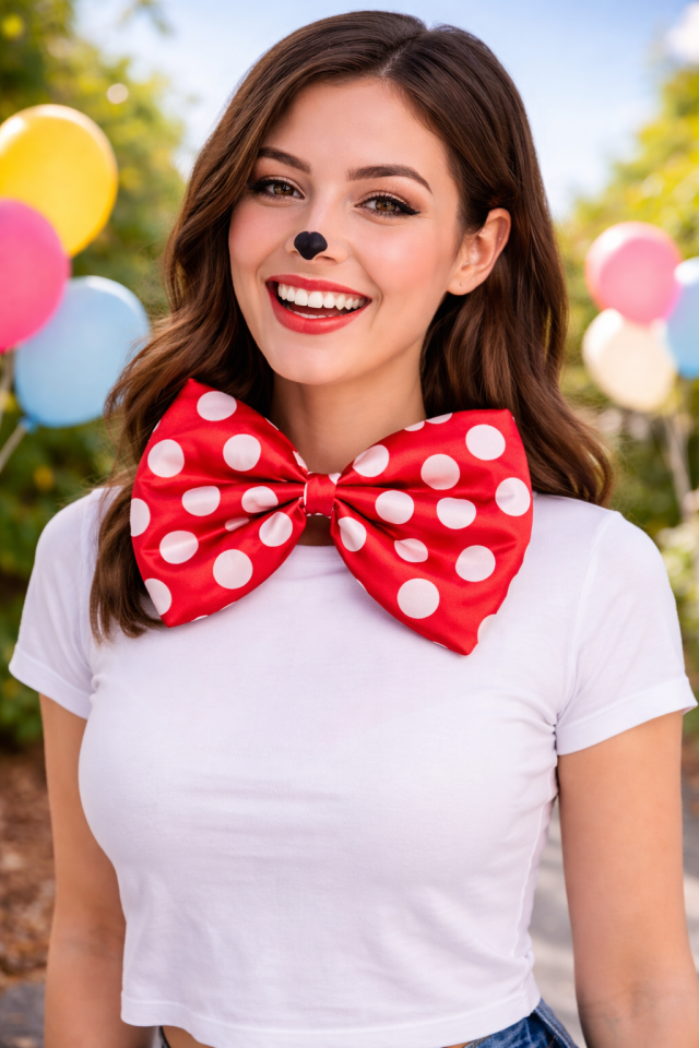 Parti Malzemesi  Puantiyeli Dev Parti Papyonu Boyun Aksesuarı Minnie Konsept Büyük Boy Papyon Kırmızı