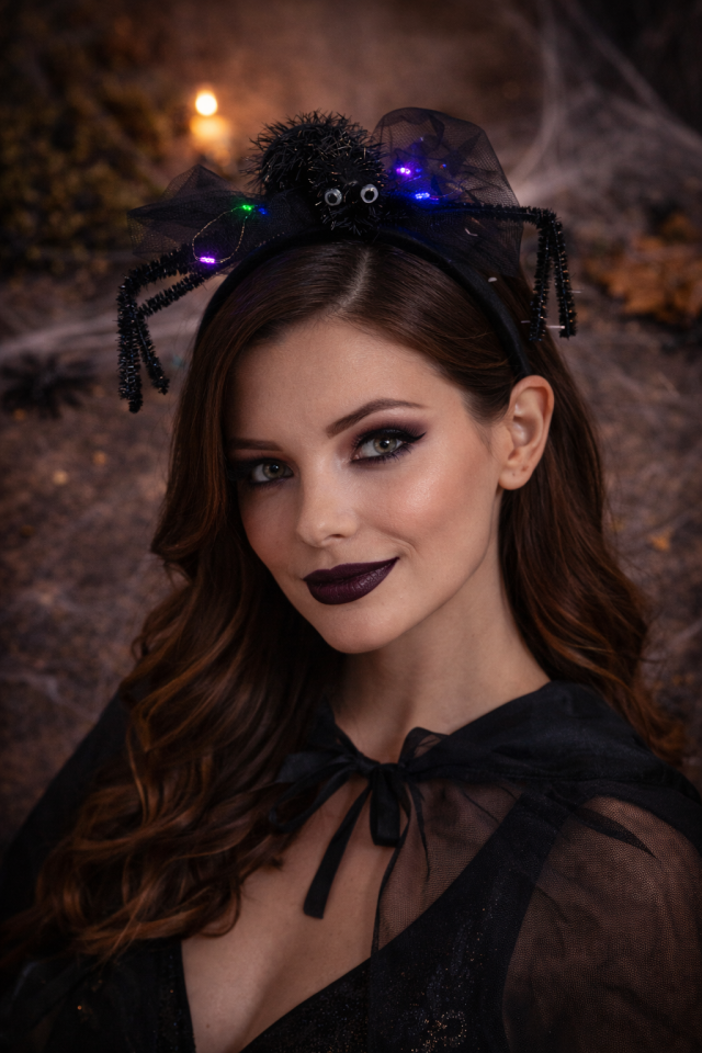 Parti Malzemesi LED Işıklı Örümcek Taç Cadılar Bayramı Halloween Saç Bandı Kostüm Aksesuarı Siyah