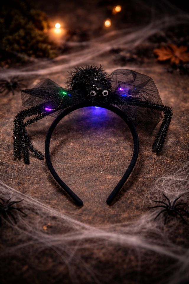 Parti Malzemesi LED Işıklı Örümcek Taç Cadılar Bayramı Halloween Saç Bandı Kostüm Aksesuarı Siyah