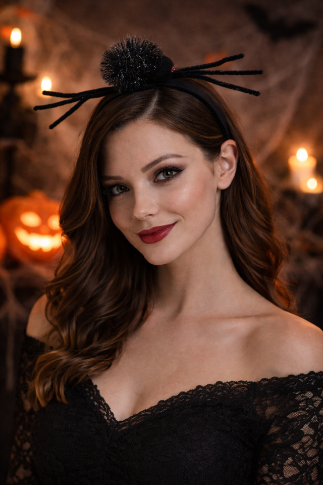 Parti Malzemesi Örümcek Figürlü Taç Cadılar Bayramı Parti Tacı Siyah Saç Bandı pp-825