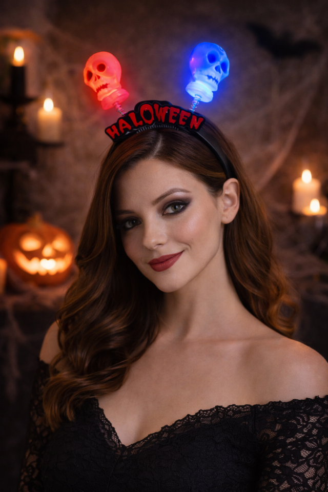 Parti Malzemeleri Halloween Işıklı Kuru Kafa Taç Ledli Kafa Bandı Parti Aksesuarı pp-611