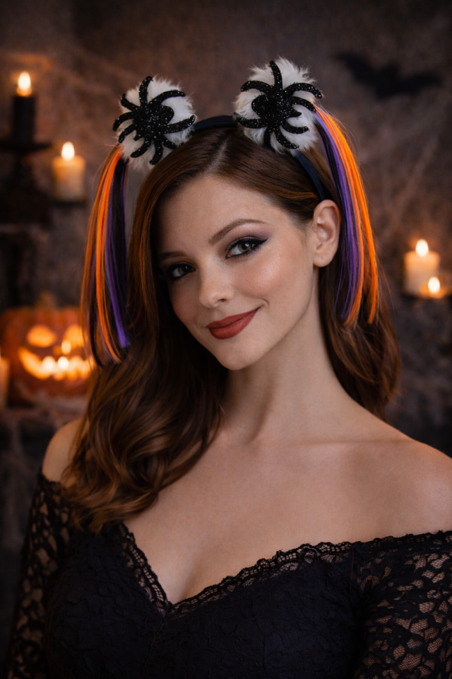 Parti Malzemesi Halloween Taç Saçlı Siyah Turuncu Mor Parti Tacı Cadılar Bayramı Aksesuarı örümcek