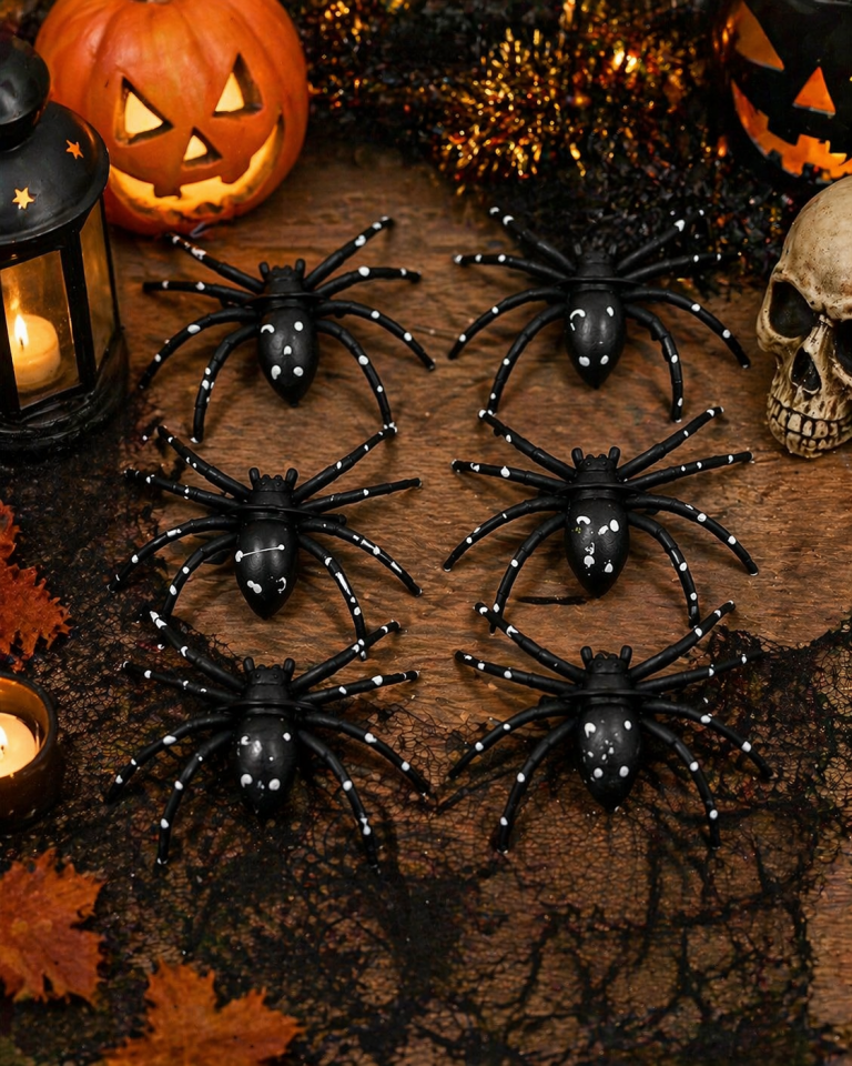 Halloween Örümcek Dekor 6’lı Set Siyah Plastik Örümcek Süs Cadılar Bayramı Parti Dekoru