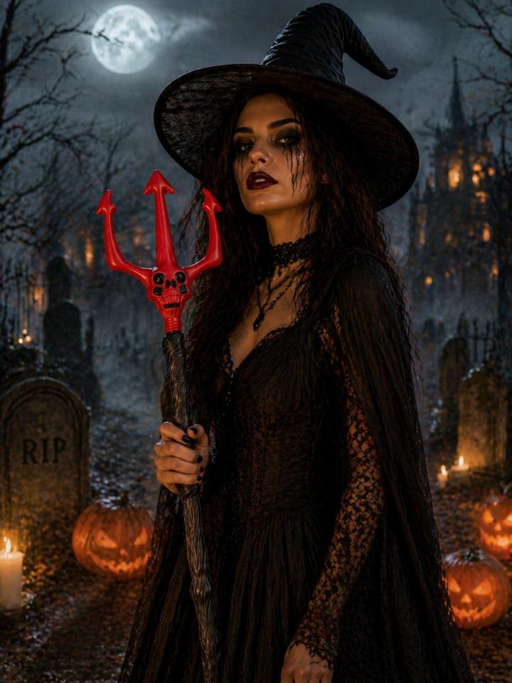 Parti Malzemesi Cadılar Bayramı Şeytan Asası 61 cm Kırmızı Üç Uçlu Plastik Halloween Kostüm Aksesuarı
