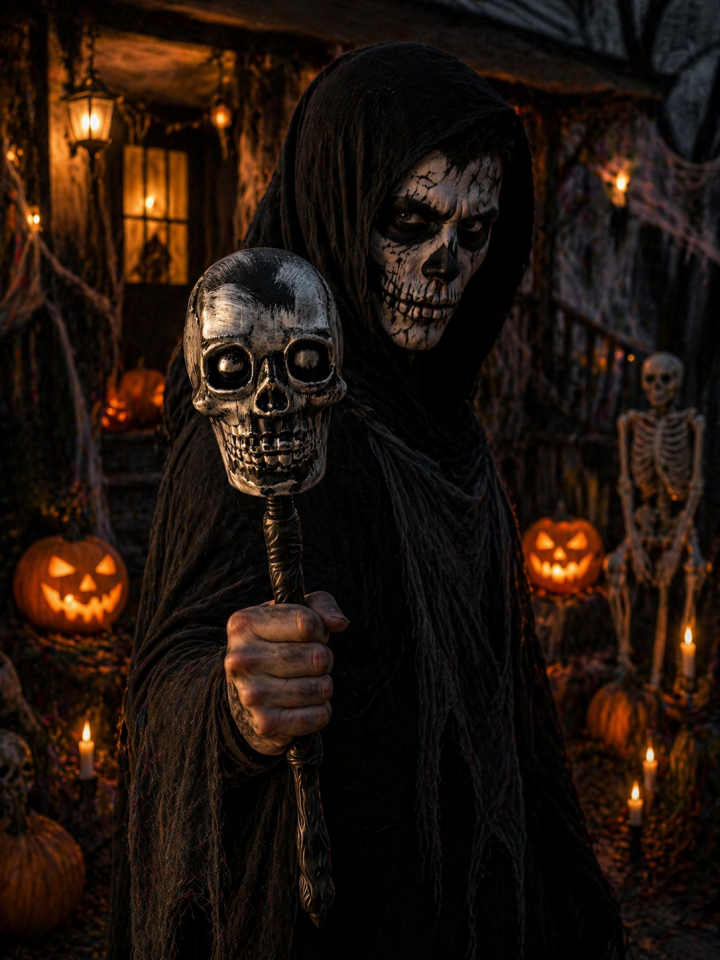 Parti Malzemesi Cadılar Bayramı Kuru Kafa Asa 57 cm Plastik Halloween Kostüm Aksesuarı Dekoratif