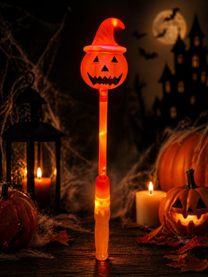 Parti Malzemesi Cadılar Bayramı Işıklı Kabak Asa 32 cm LED Halloween Parti Çubuğu Işıklı Kostüm Aksesuarı