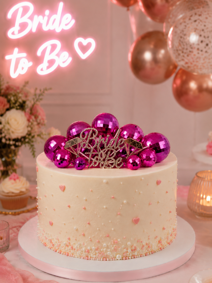 Parti Malzemesi Fuşya Disko Topu Pasta Süsü Seti 12’li Aynalı Parti Pasta Topper Dekoru Bride To Be Doğum Günü