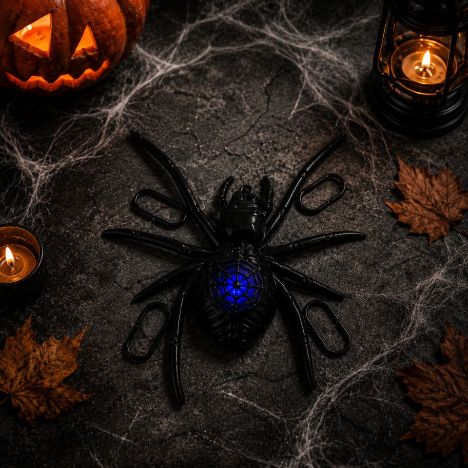 Parti malzemesi Işıklı Led Örümcek Halloween Cadılar Bayramı Dekor Süsü Siyah